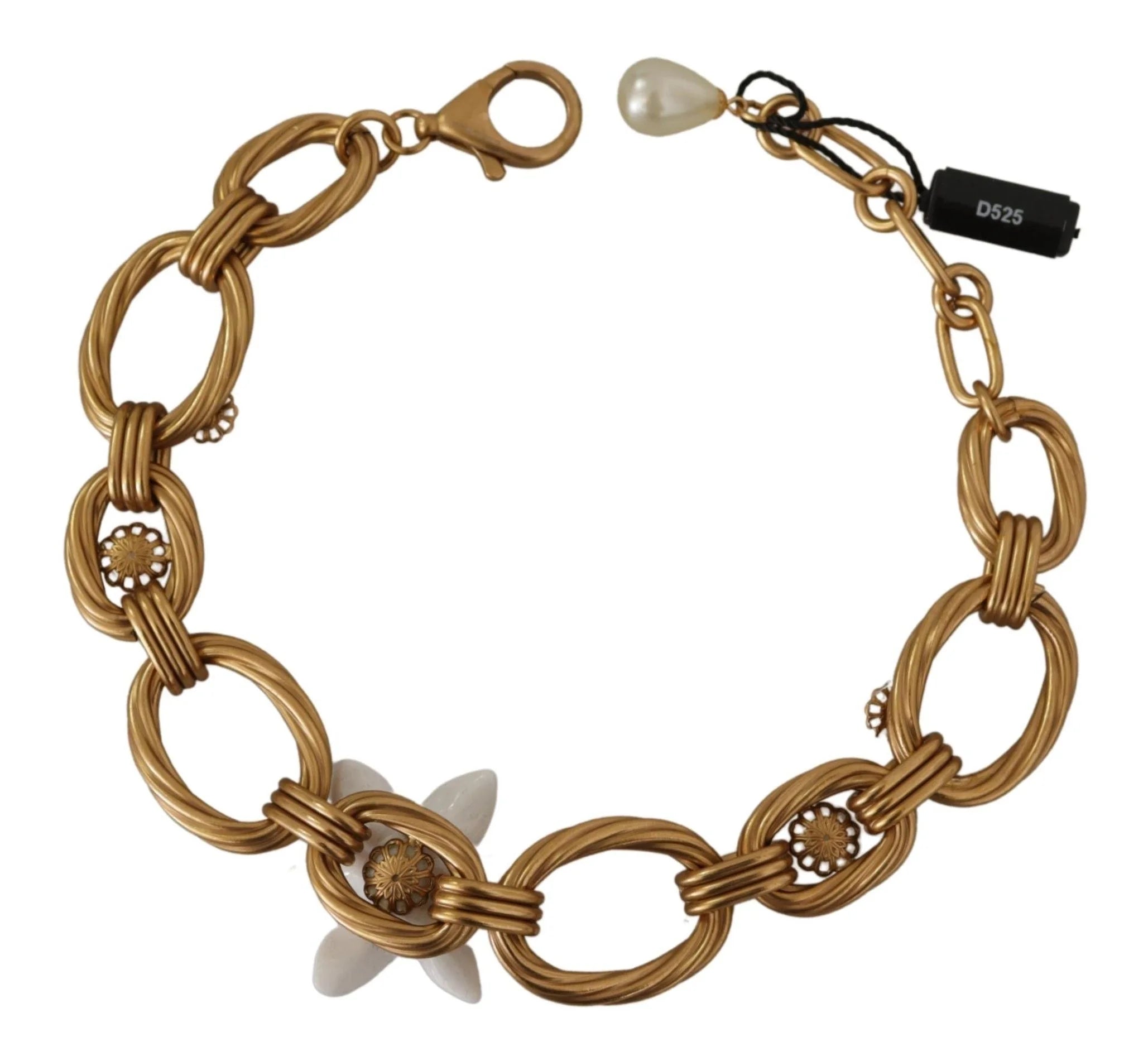 Dolce & Gabbana Gold White Lily Floral Chain Statement Necklace - Necklaces