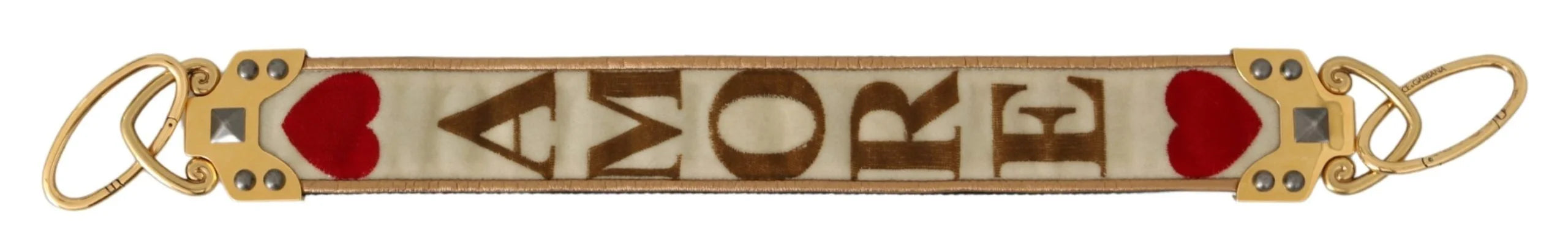 Dolce & Gabbana Gold White Textile Leather AMORE Shoulder Strap - Handbag & Wallet Accessories