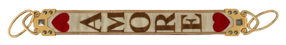 Dolce & Gabbana Gold White Textile Leather AMORE Shoulder Strap - Handbag & Wallet Accessories