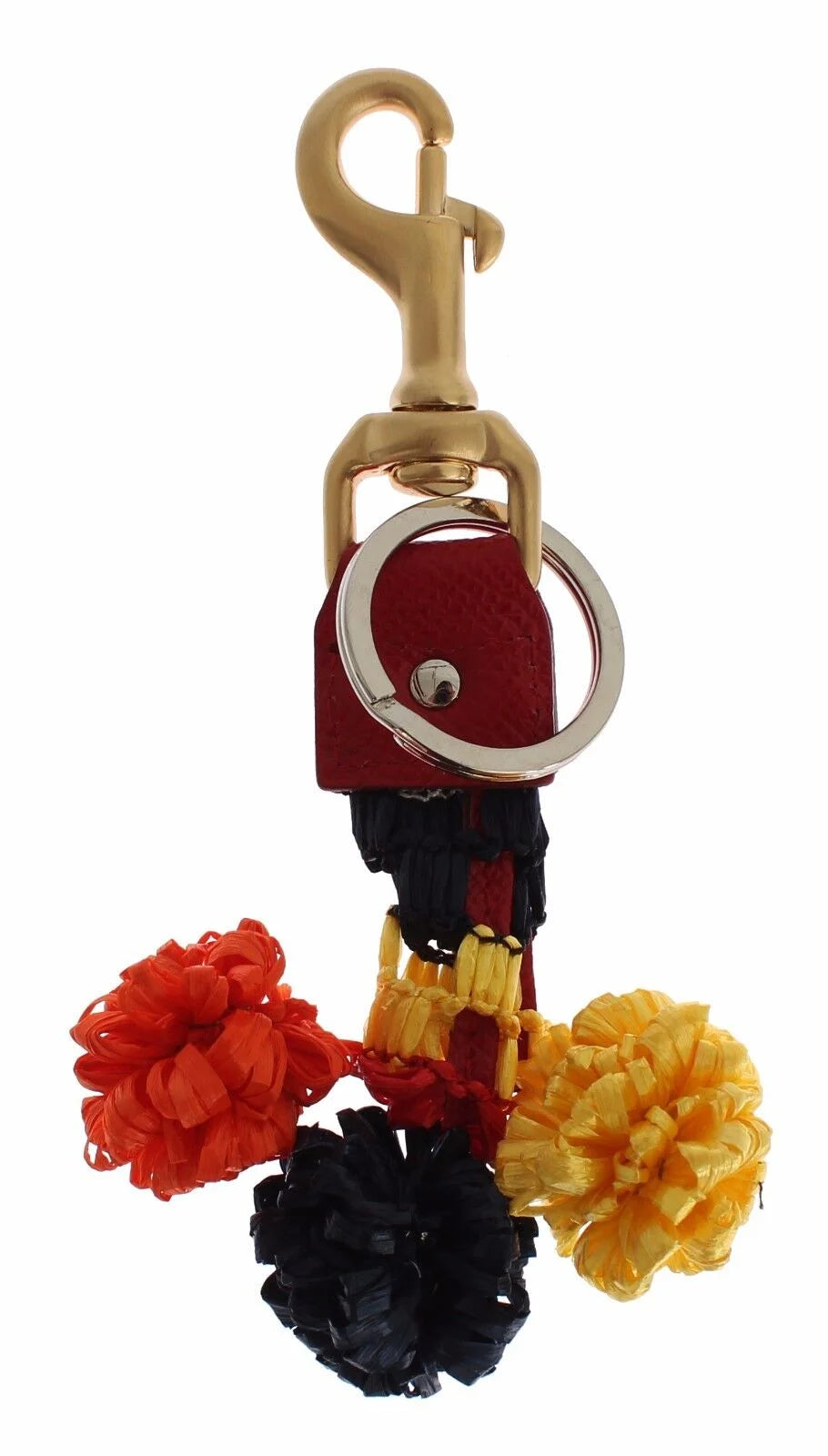 Dolce & Gabbana Gold Yellow Raffia Leather Clasp Finder Chain Keyring - Keychains