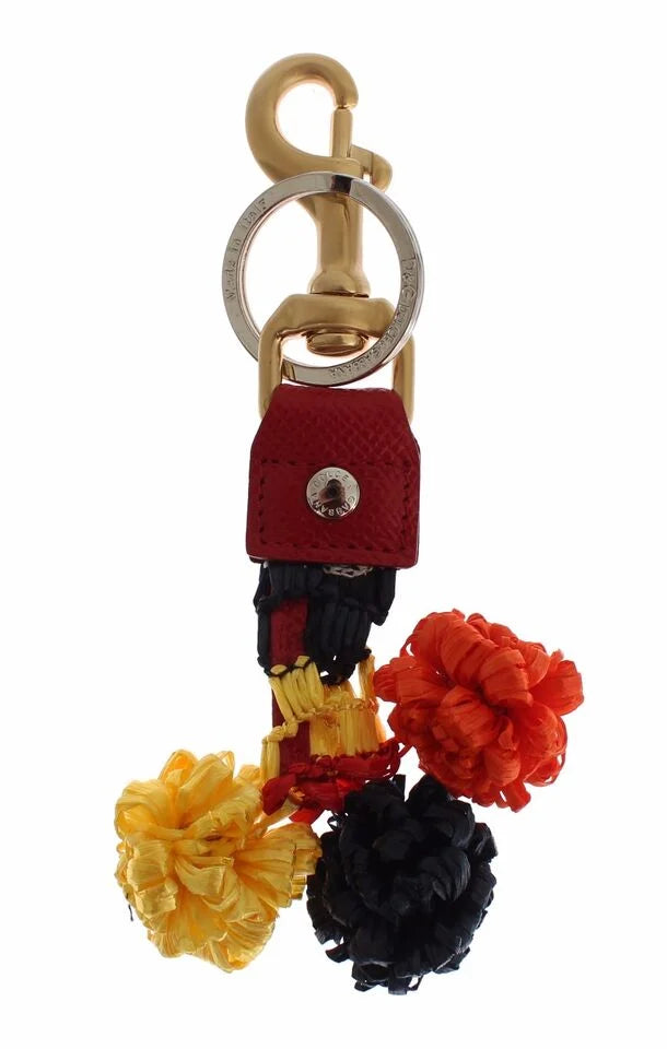 Dolce & Gabbana Gold Yellow Raffia Leather Clasp Finder Chain Keyring - Keychains