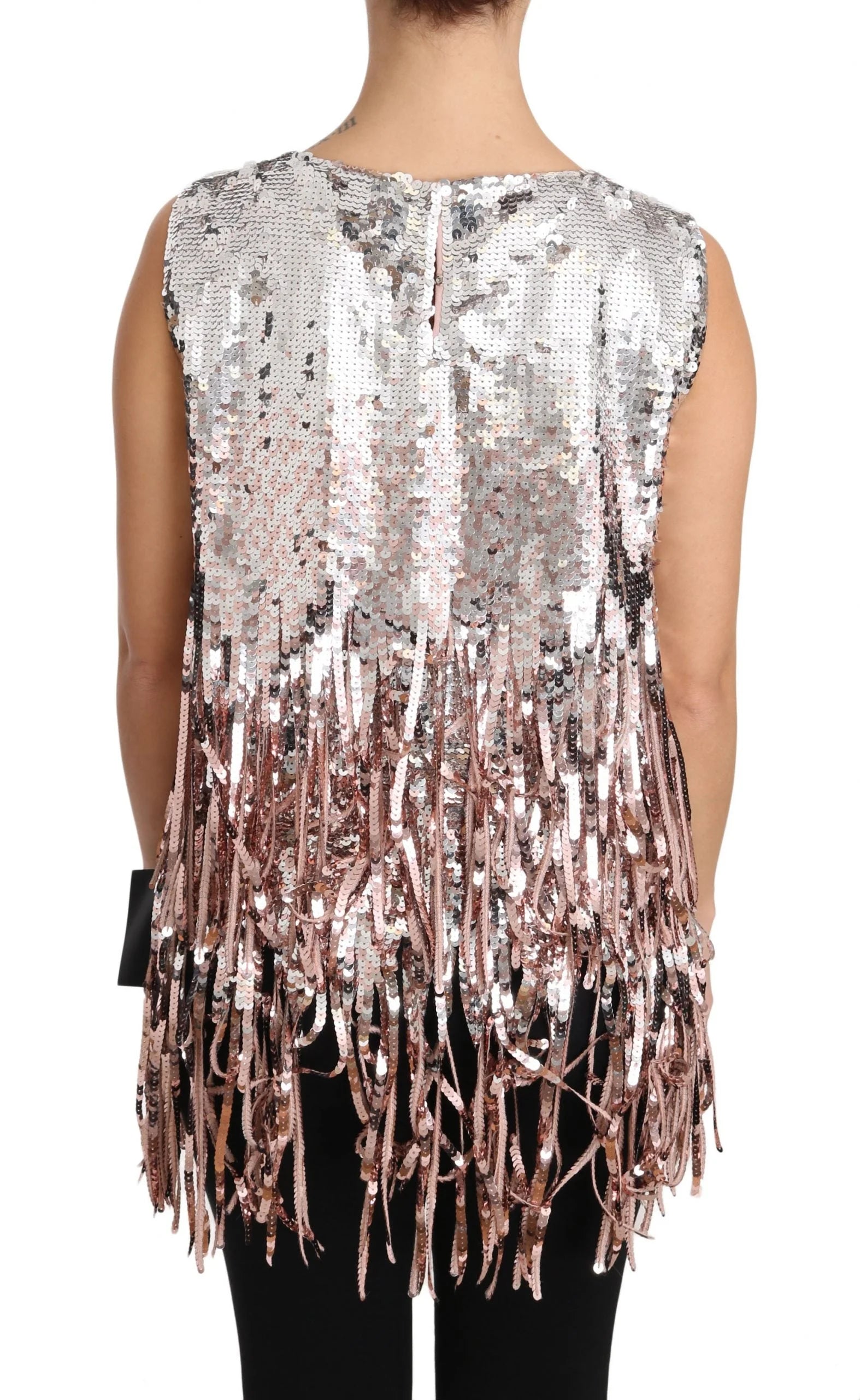 Dolce & Gabbana Golden Pink Sequined Fringe Tank Top - Tank Tops