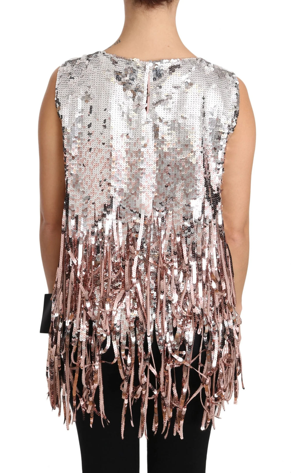 Dolce & Gabbana Golden Pink Sequined Fringe Tank Top - Tank Tops