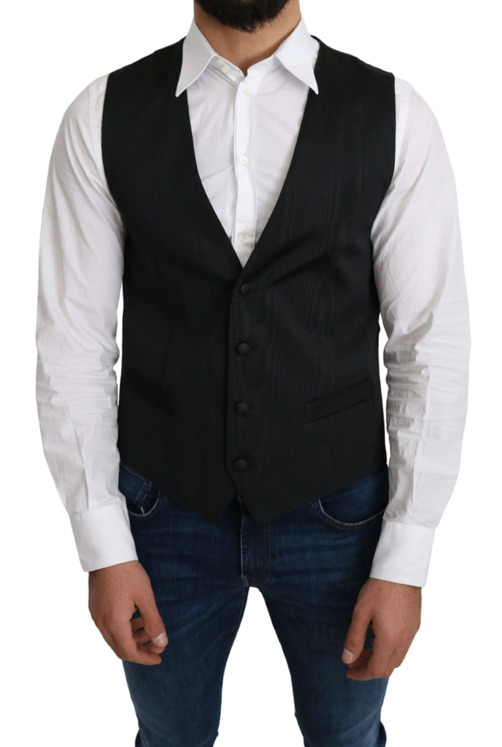 Dolce & Gabbana Gray 100% Silk Formal Coat Vest - IT46 | S - Vests