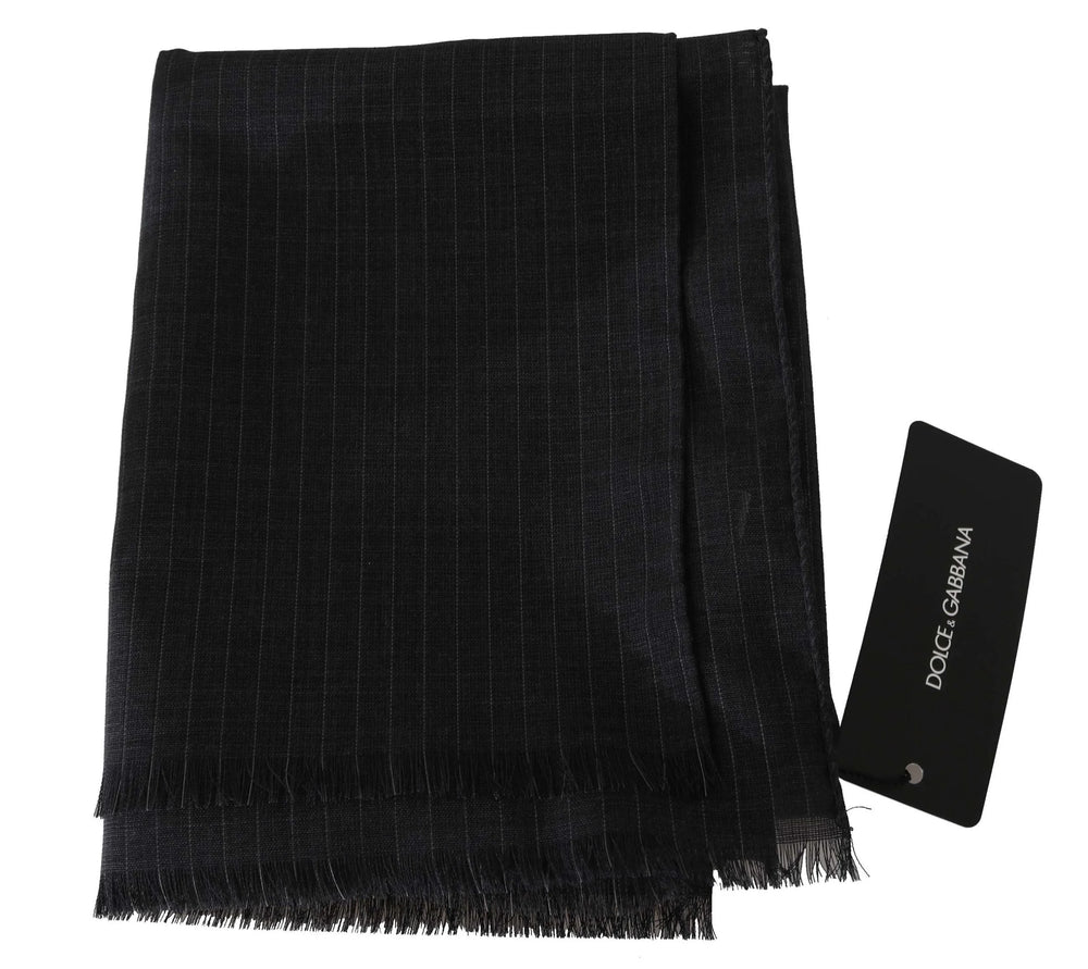 Dolce & Gabbana Gray 100% Wool Striped Pattern Wrap Scarf - Scarves & Shawls