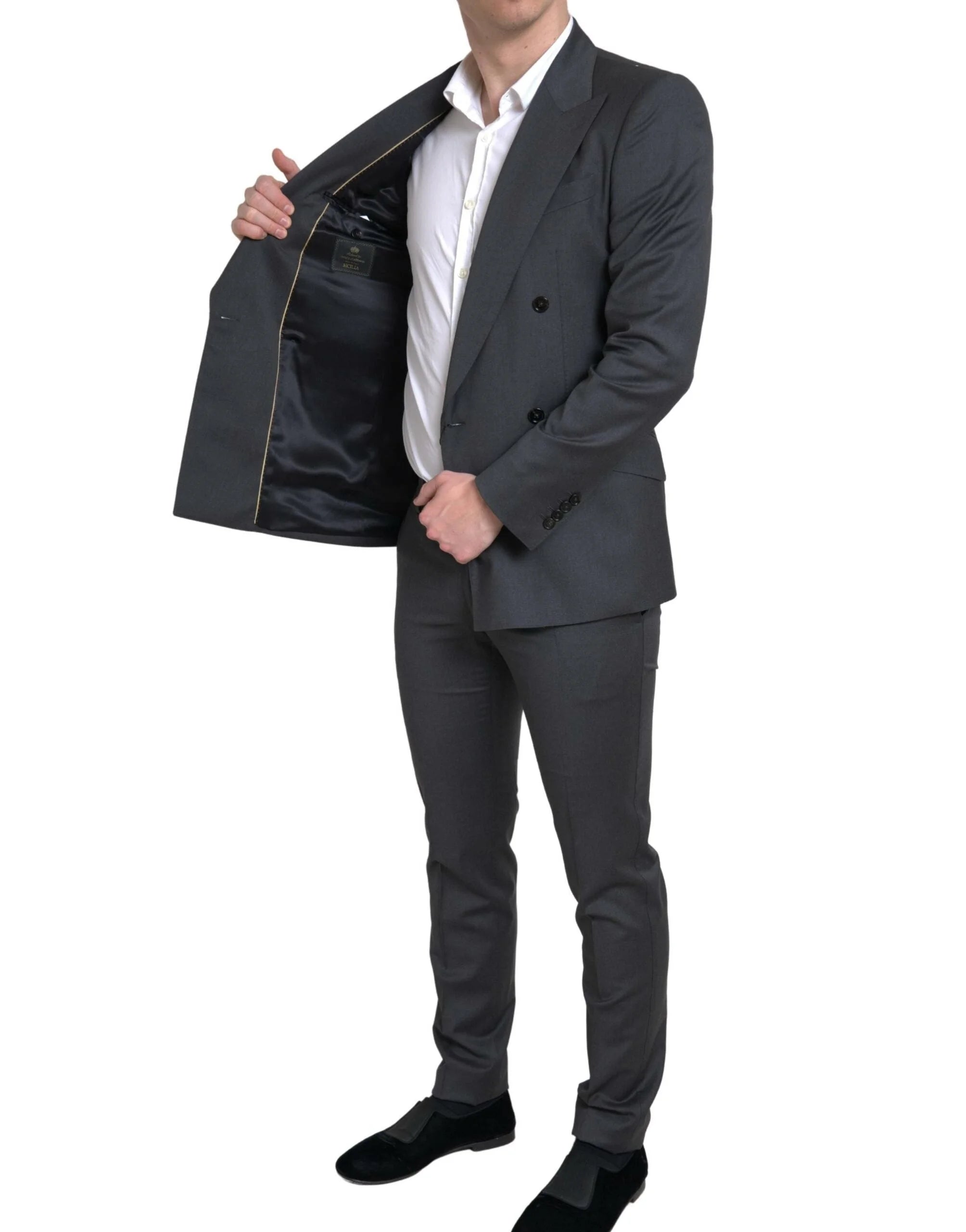 Dolce & Gabbana Gray 2 Piece Double Breasted SICILIA Suit - IT46 | S - Pant Suits