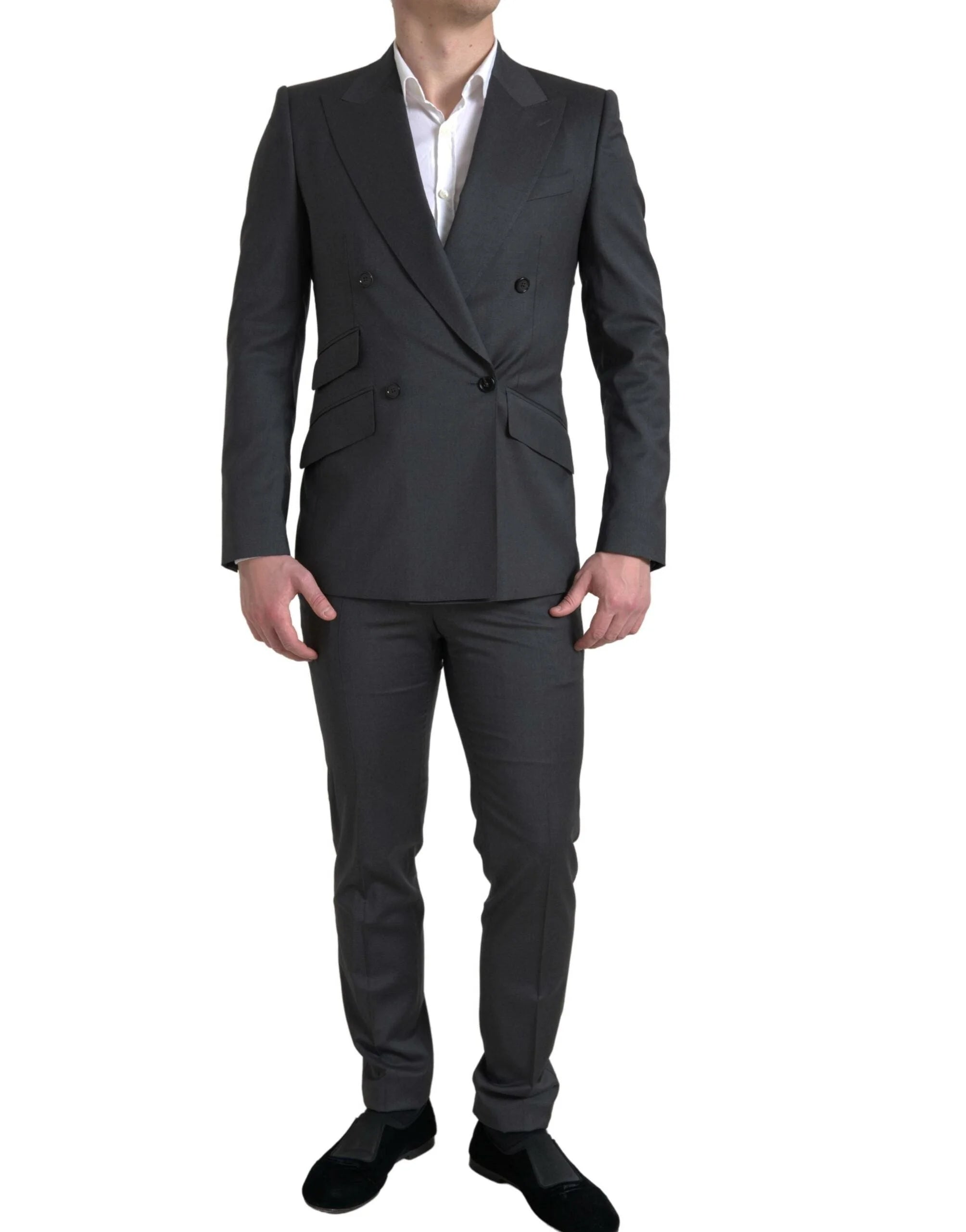 Dolce & Gabbana Gray 2 Piece Double Breasted SICILIA Suit - IT46 | S - Pant Suits