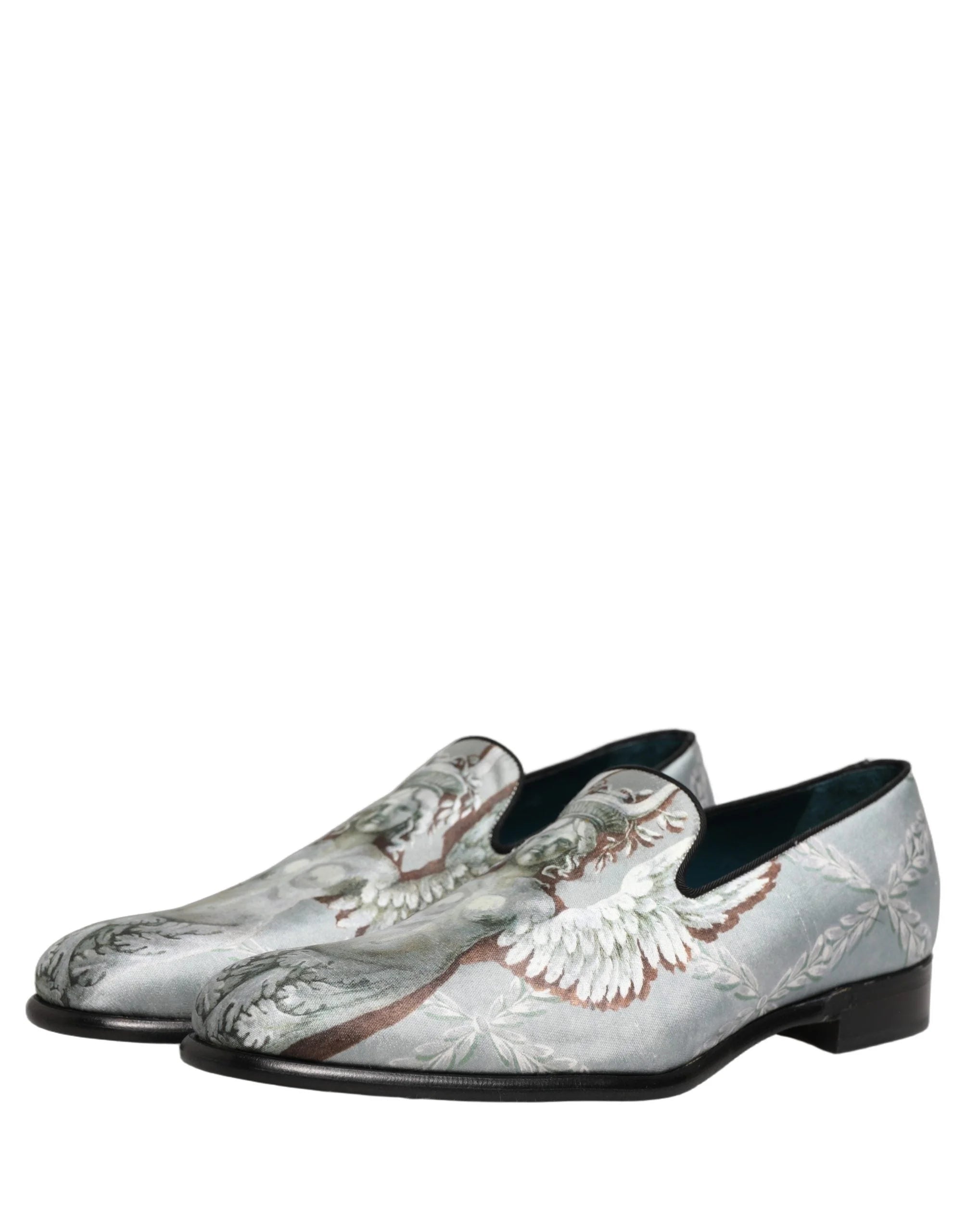 Dolce & Gabbana Gray Baroque Angel Velvet Men Loafers Shoes - EU44/US11