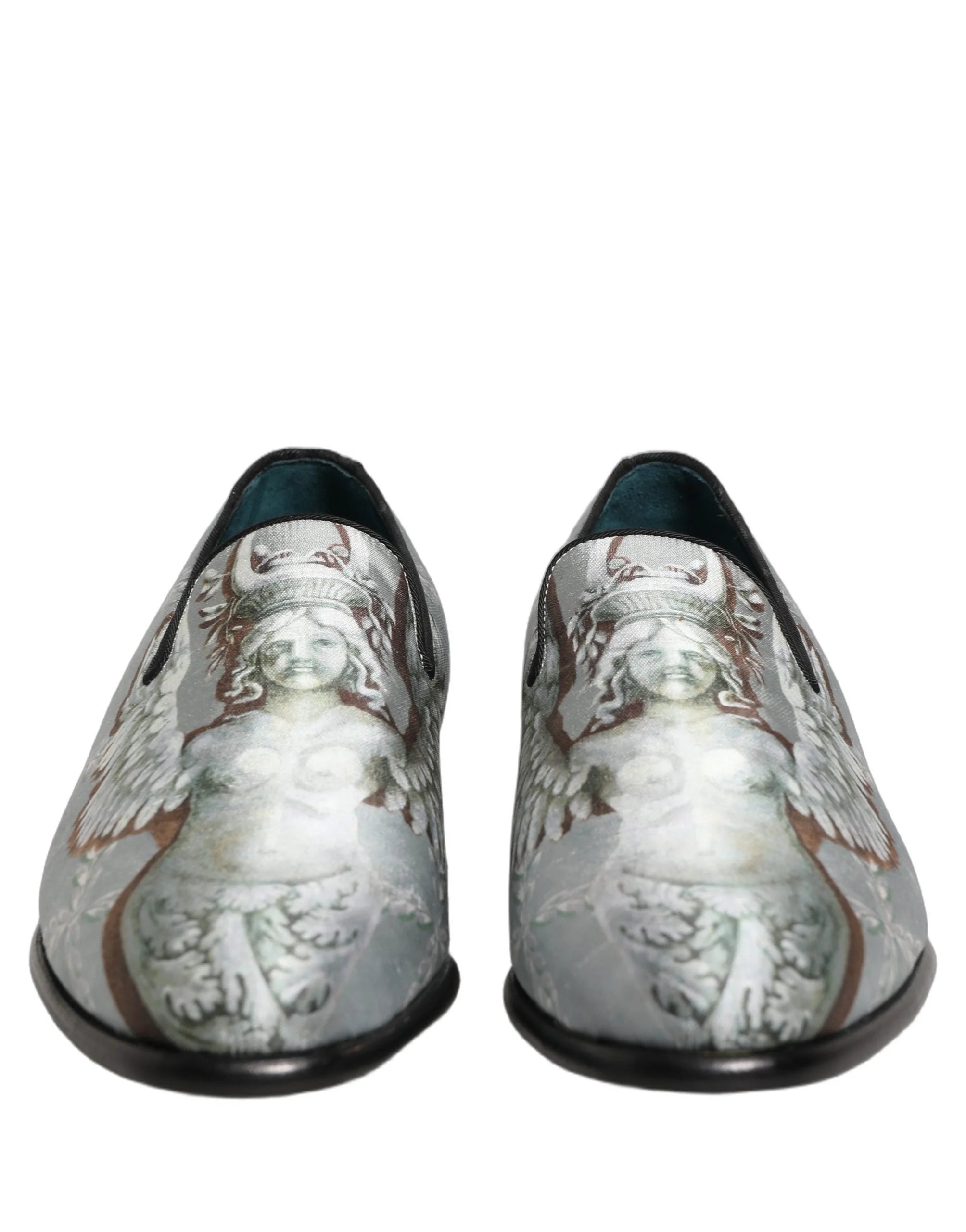 Dolce & Gabbana Gray Baroque Angel Velvet Men Loafers Shoes - EU44/US11