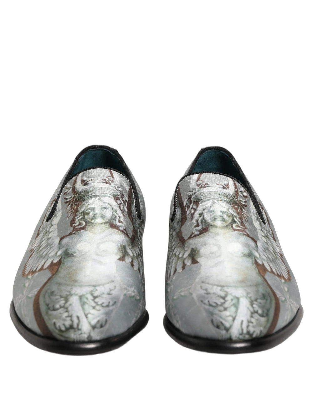 Dolce & Gabbana Gray Baroque Angel Velvet Men Loafers Shoes - EU44/US11