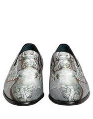 Dolce & Gabbana Gray Baroque Angel Velvet Men Loafers Shoes - EU44/US11