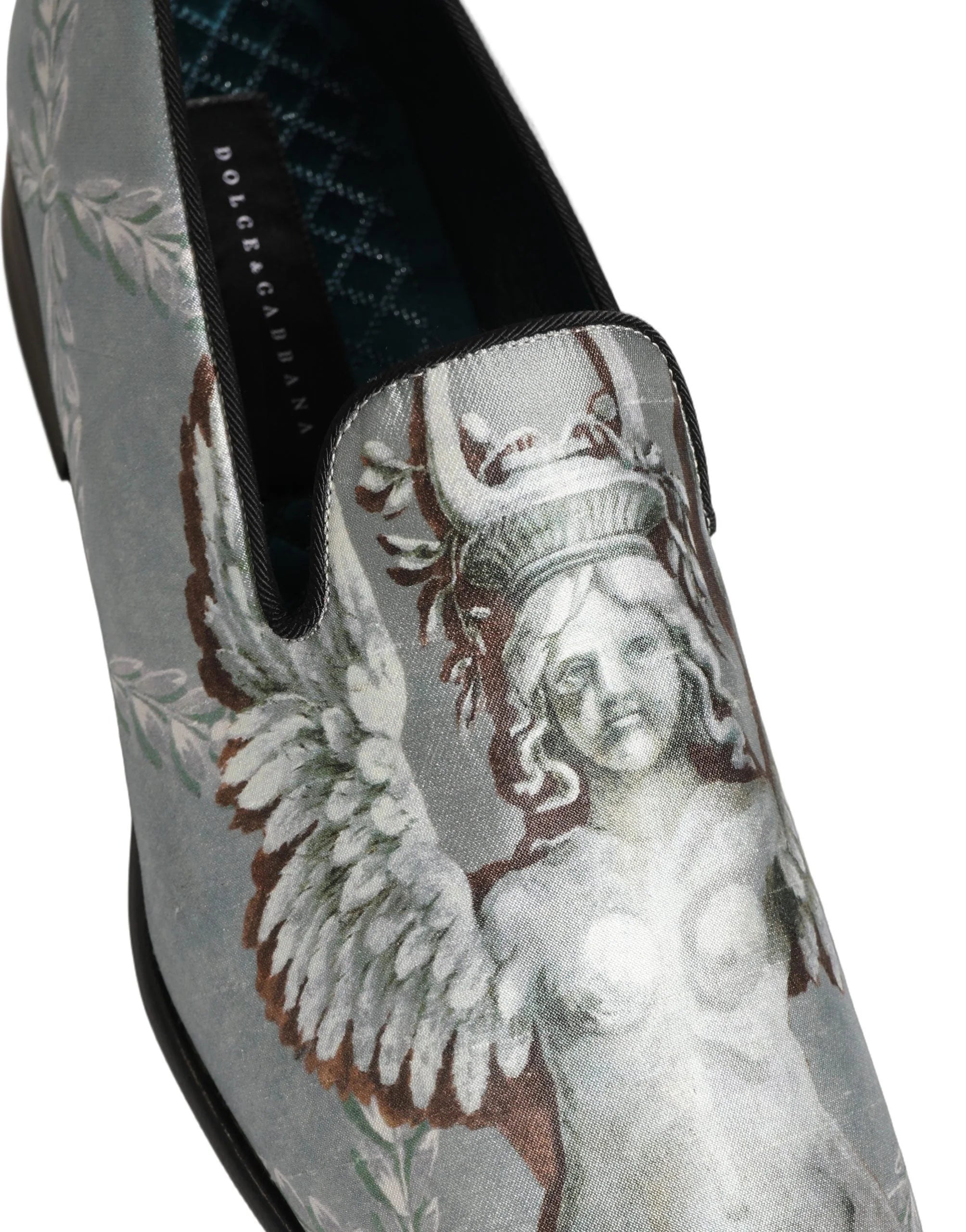 Dolce & Gabbana Gray Baroque Angel Velvet Men Loafers Shoes - EU44/US11