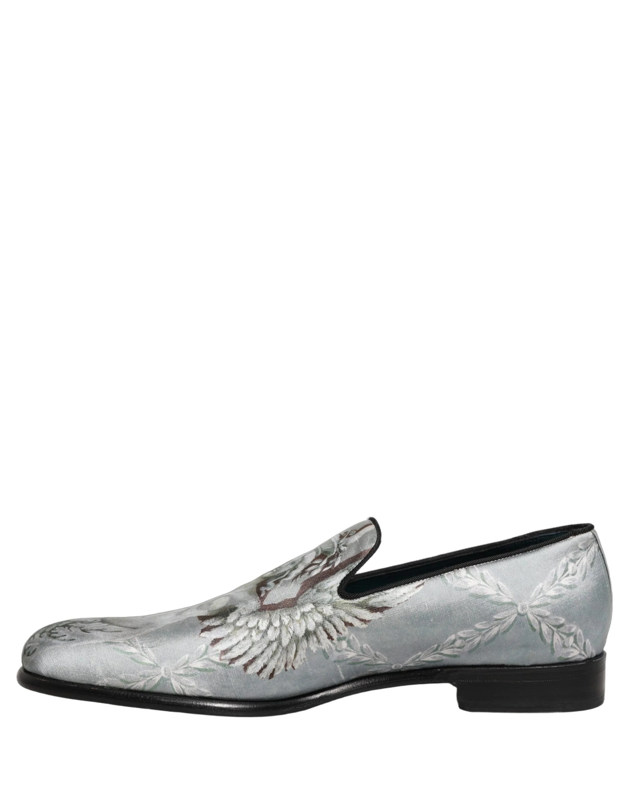 Dolce & Gabbana Gray Baroque Angel Velvet Men Loafers Shoes - EU44/US11