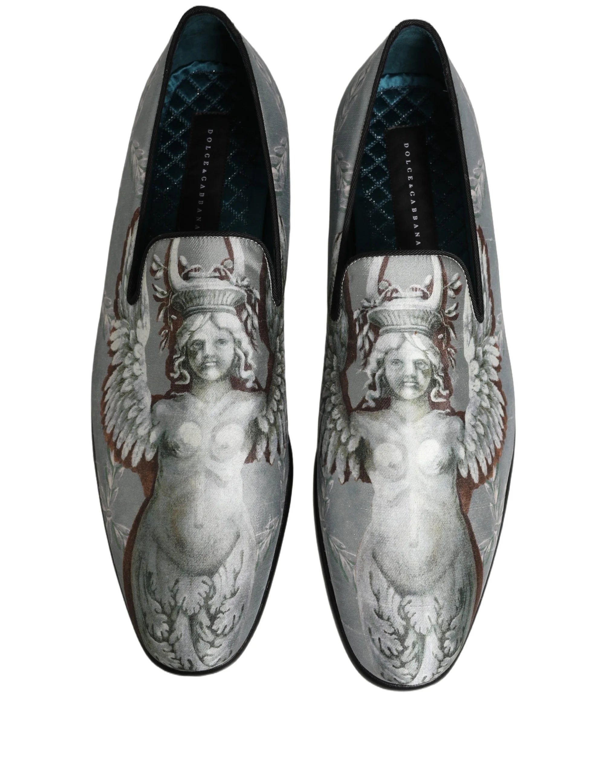 Dolce & Gabbana Gray Baroque Angel Velvet Men Loafers Shoes - EU44/US11