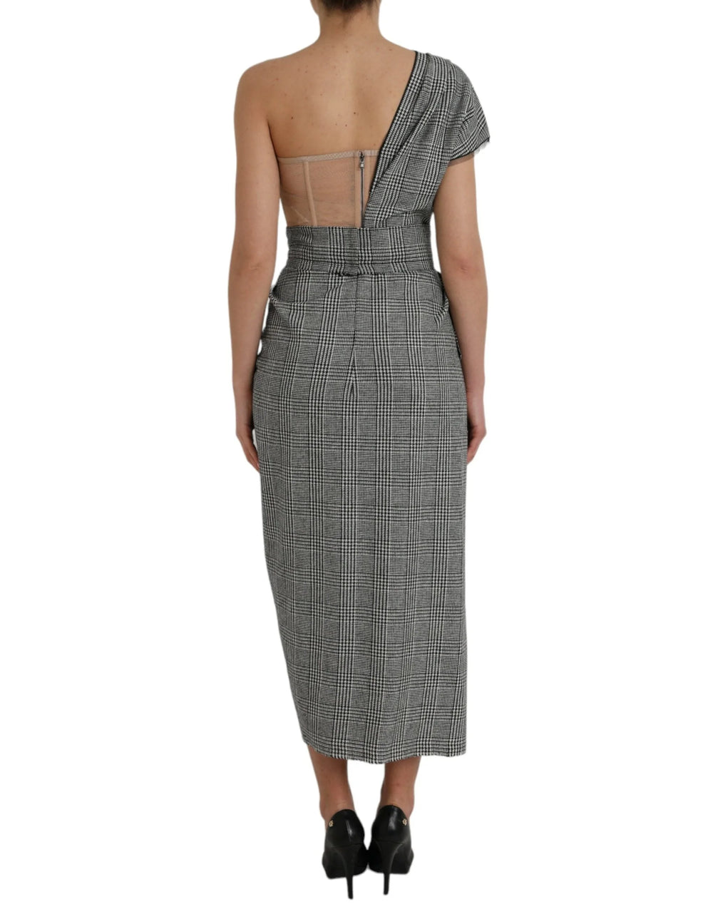 Dolce & Gabbana Gray Beige Layered One Shoulder Maxi Dress - Dresses