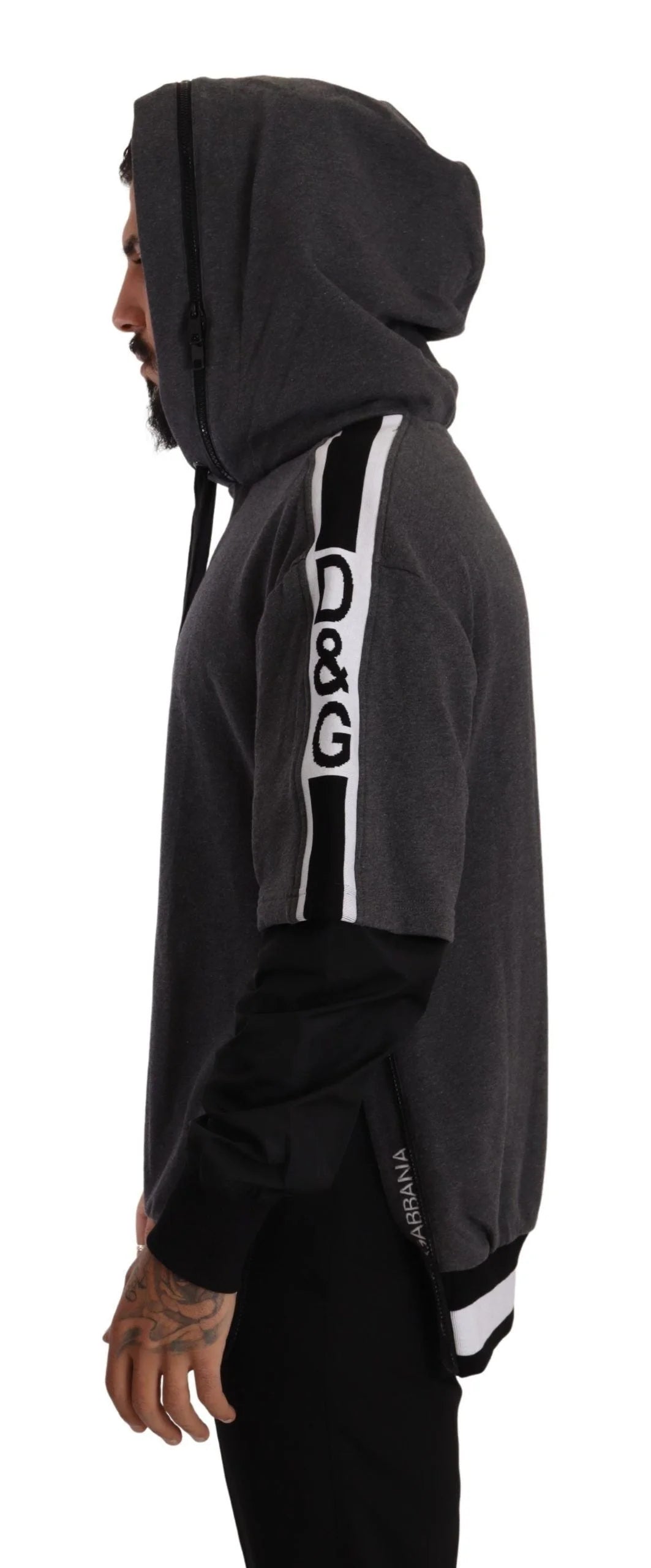 Dolce & Gabbana Gray Black Cotton Hooded #DGMILLENNIALS Sweater - IT46 | S - Hoodies