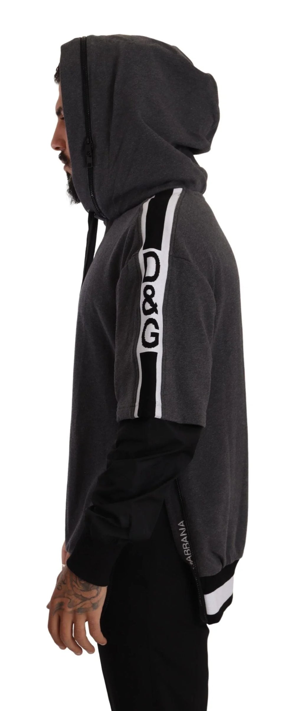 Dolce & Gabbana Gray Black Cotton Hooded #DGMILLENNIALS Sweater - IT46 | S - Hoodies
