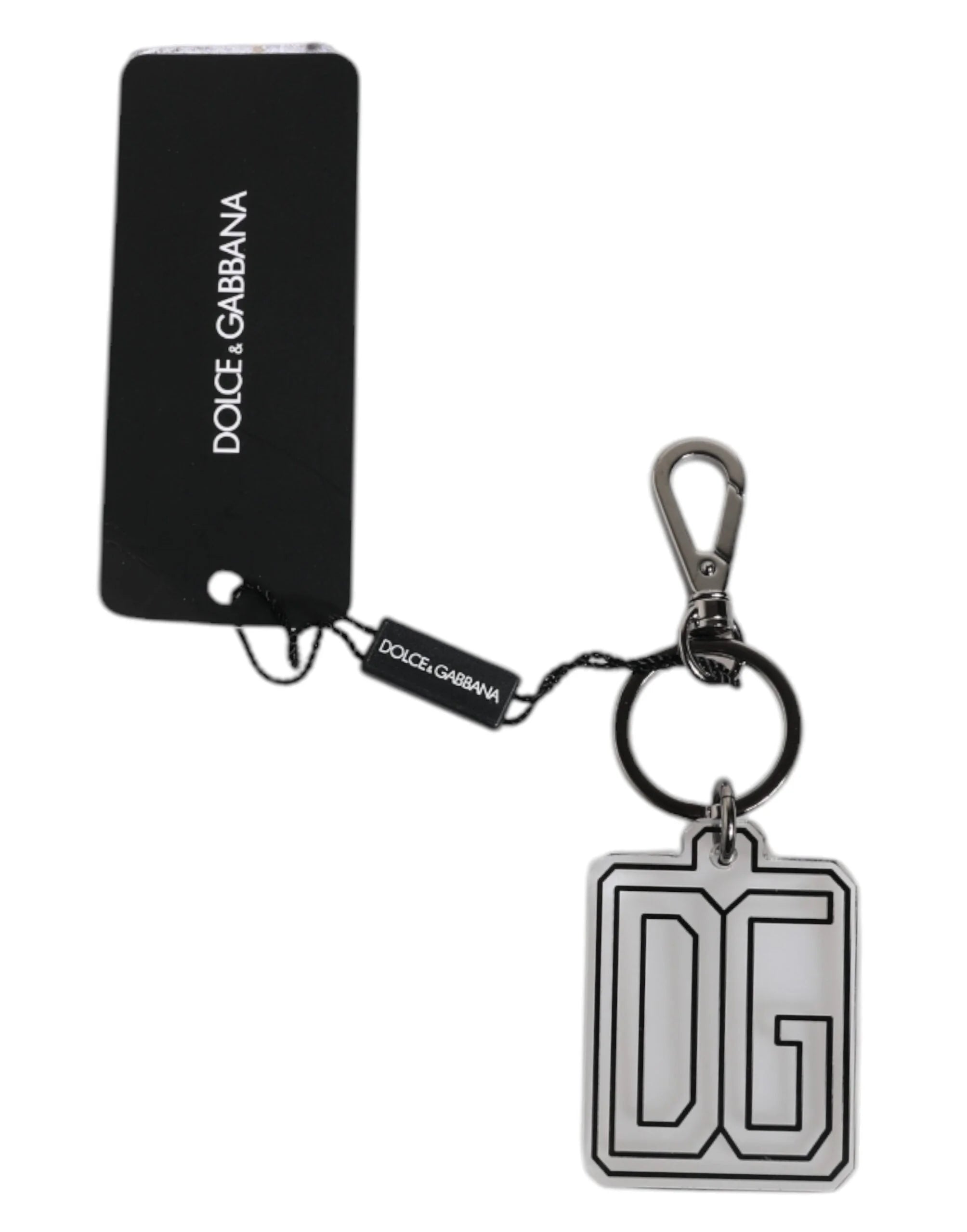 Dolce & Gabbana Gray Black DG Rubber Logo Silver Men’s Keychain Keyring - Keychains