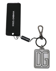 Dolce & Gabbana Gray Black DG Rubber Logo Silver Men’s Keychain Keyring - Keychains
