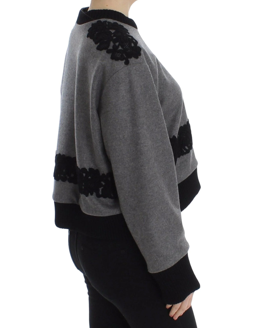 Dolce & Gabbana Gray Black Lace Wool Cashmere Sweater - IT44|L - Sweaters