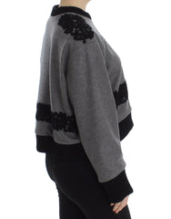 Dolce & Gabbana Gray Black Lace Wool Cashmere Sweater - IT44|L - Sweaters