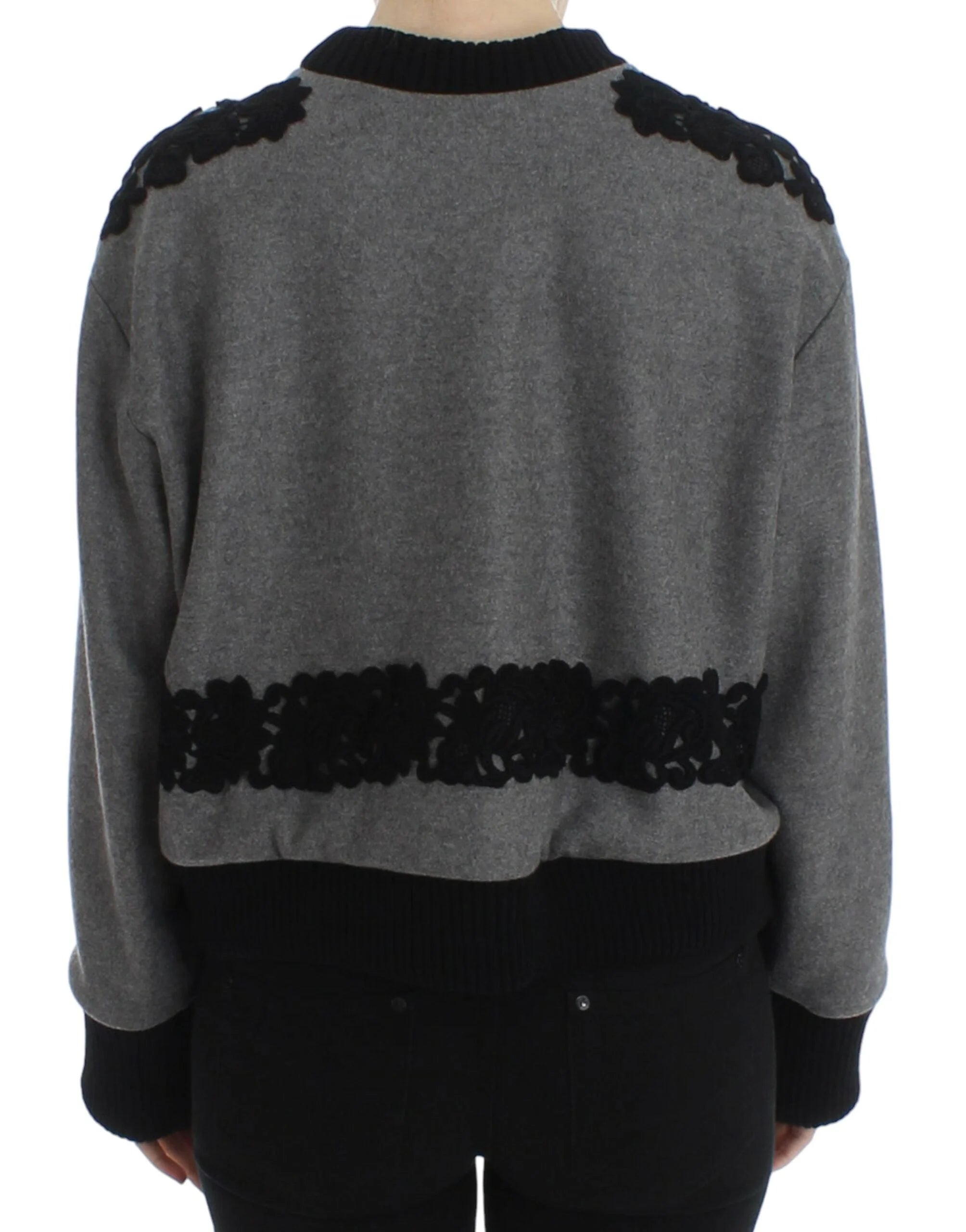 Dolce & Gabbana Gray Black Lace Wool Cashmere Sweater - IT44|L - Sweaters