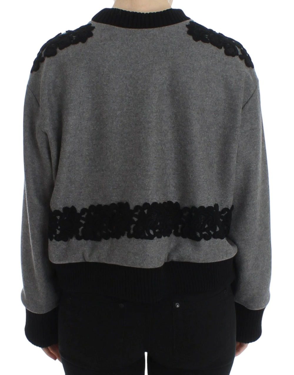 Dolce & Gabbana Gray Black Lace Wool Cashmere Sweater - IT44|L - Sweaters