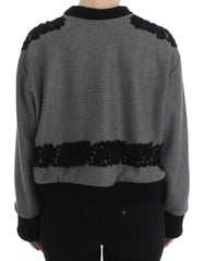 Dolce & Gabbana Gray Black Lace Wool Cashmere Sweater - IT44|L - Sweaters