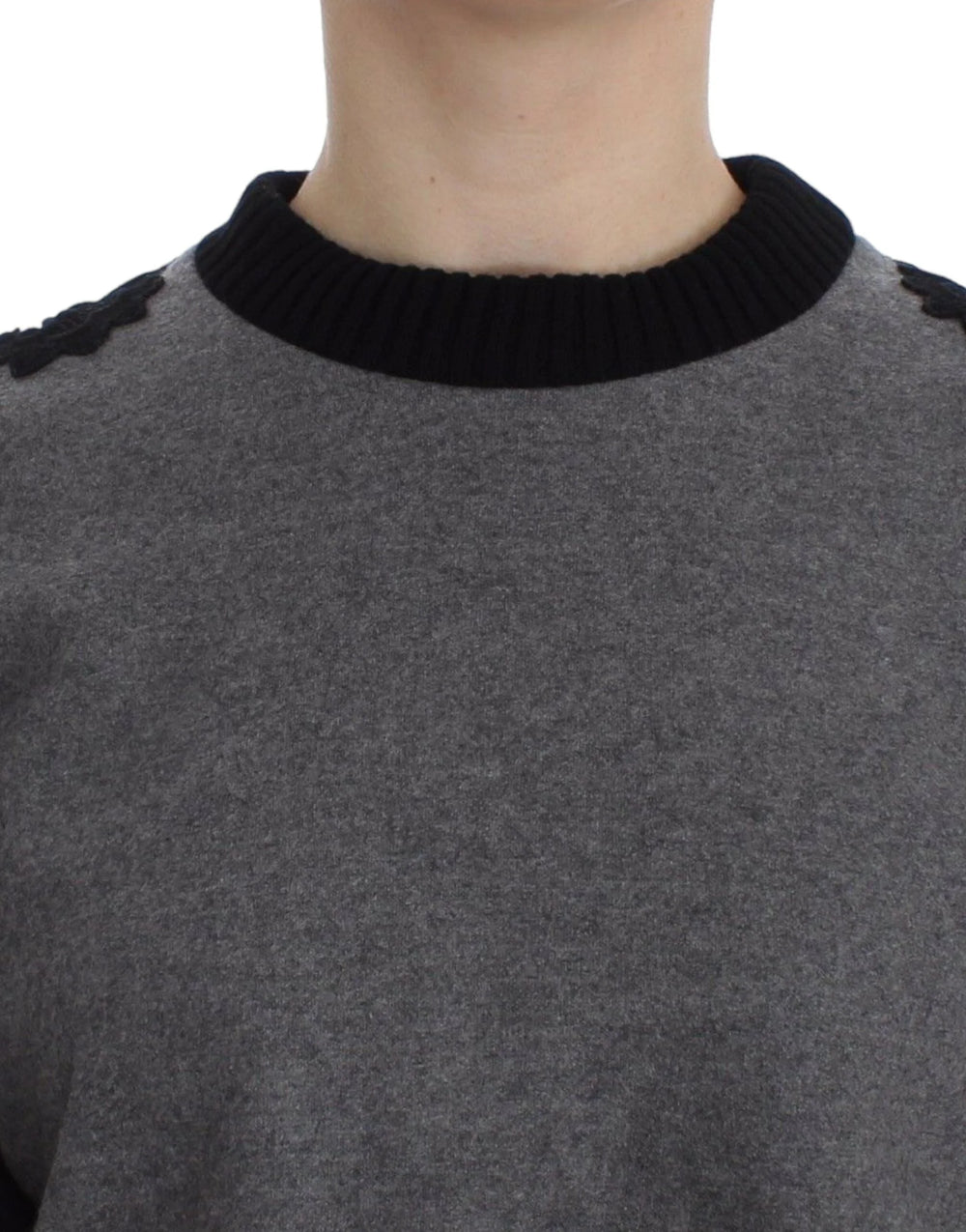 Dolce & Gabbana Gray Black Lace Wool Cashmere Sweater - IT44|L - Sweaters