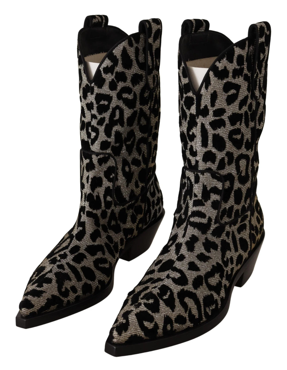 Dolce & Gabbana Gray Black Leopard Cowboy Boots Shoes - EU37/US6.5