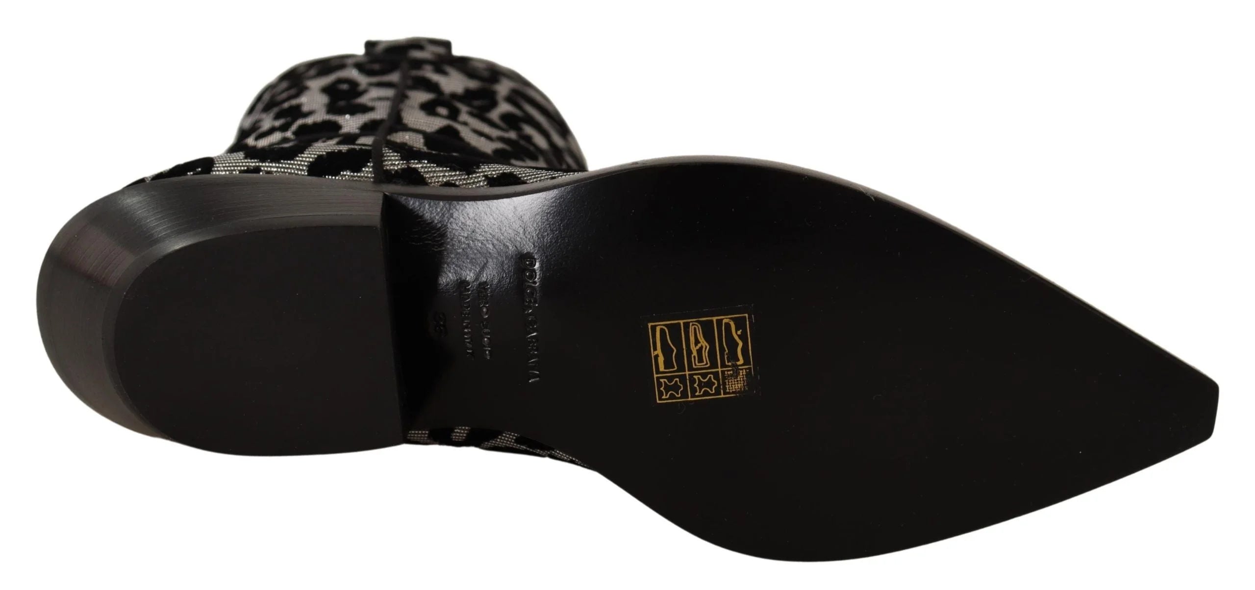 Dolce & Gabbana Gray Black Leopard Cowboy Boots Shoes - EU37/US6.5