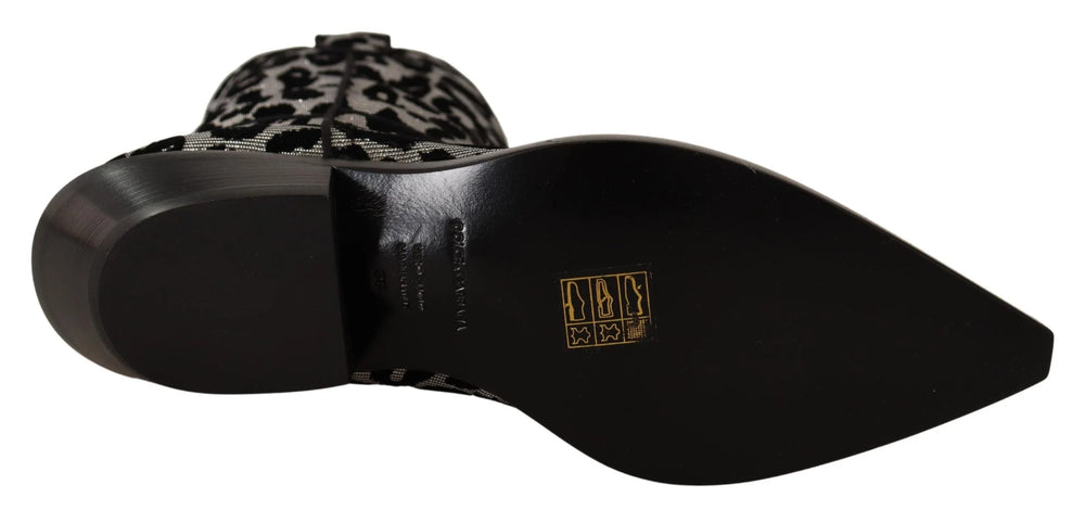 Dolce & Gabbana Gray Black Leopard Cowboy Boots Shoes - EU37/US6.5