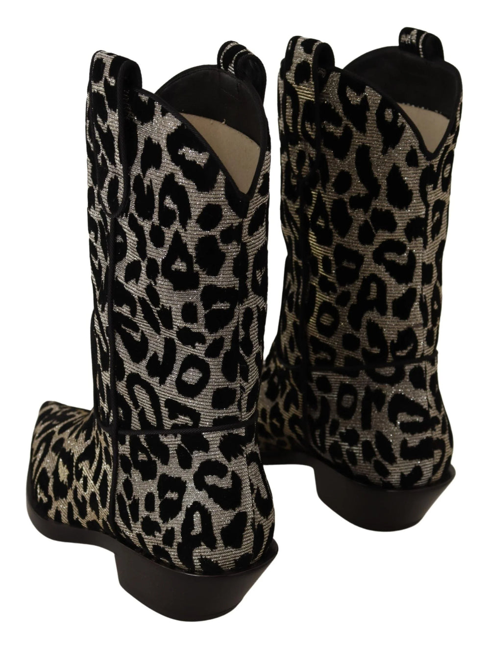 Dolce & Gabbana Gray Black Leopard Cowboy Boots Shoes - EU37/US6.5