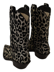 Dolce & Gabbana Gray Black Leopard Cowboy Boots Shoes - EU37/US6.5