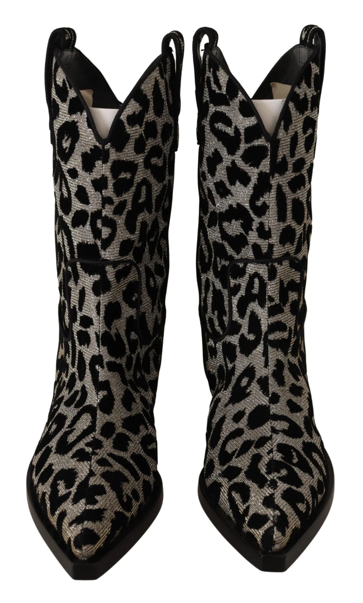 Dolce & Gabbana Gray Black Leopard Cowboy Boots Shoes - EU37/US6.5