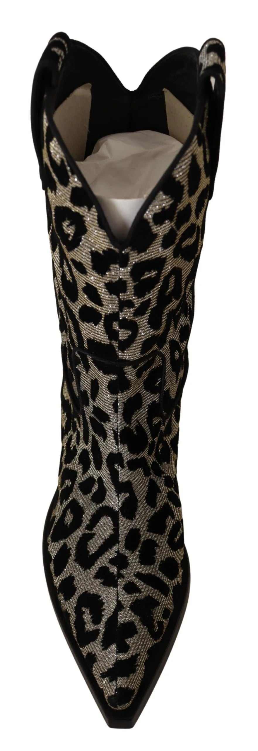 Dolce & Gabbana Gray Black Leopard Cowboy Boots Shoes - EU37/US6.5