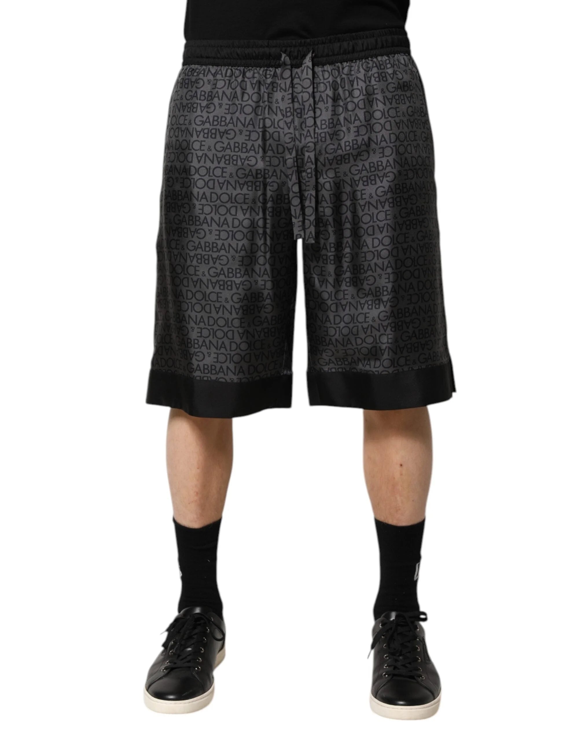 Dolce & Gabbana Gray Black Silk DG Logo Men Bermuda Shorts - IT48 | M - Bermudas