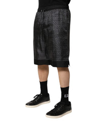 Dolce & Gabbana Gray Black Silk DG Logo Men Bermuda Shorts - IT48 | M - Bermudas