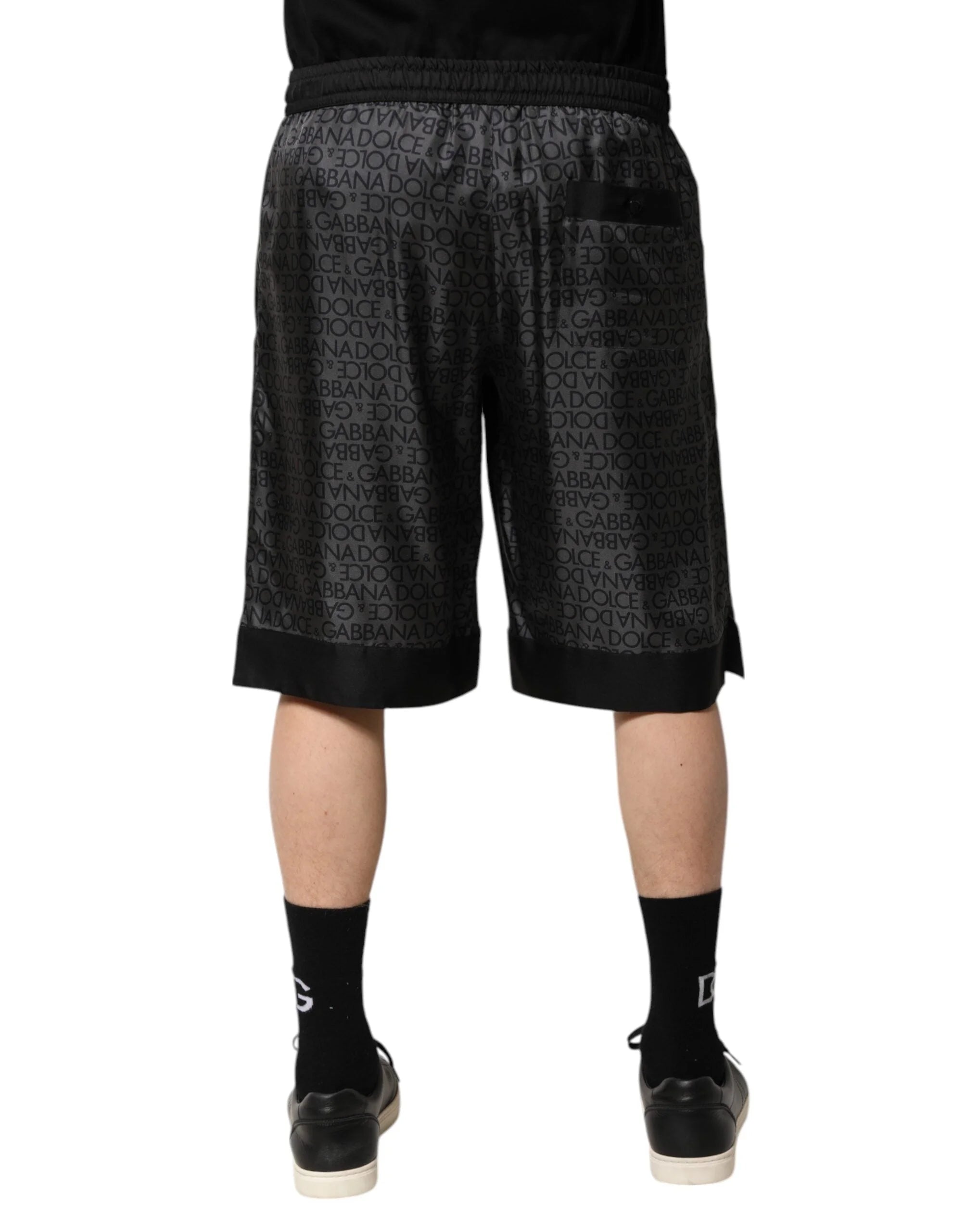 Dolce & Gabbana Gray Black Silk DG Logo Men Bermuda Shorts - IT48 | M - Bermudas