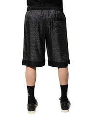 Dolce & Gabbana Gray Black Silk DG Logo Men Bermuda Shorts - IT48 | M - Bermudas