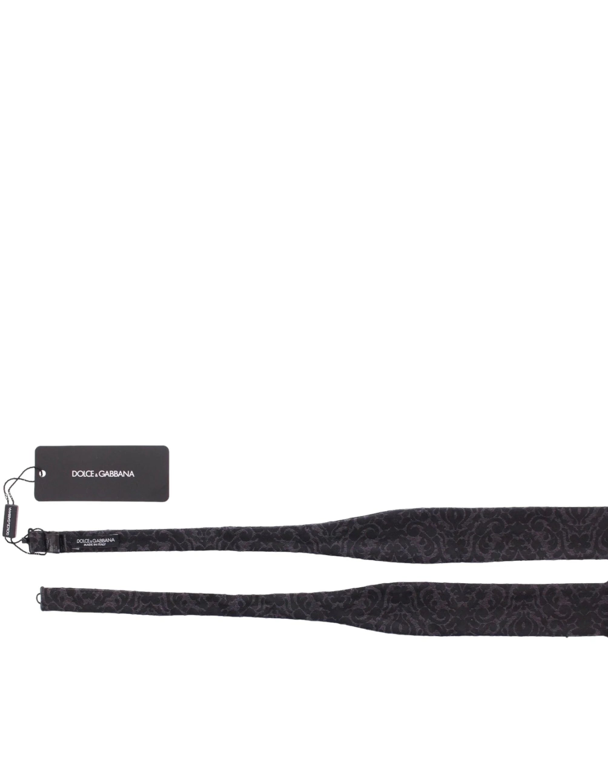 Dolce & Gabbana Gray Black Wool Silk Bow Tie - Neckties