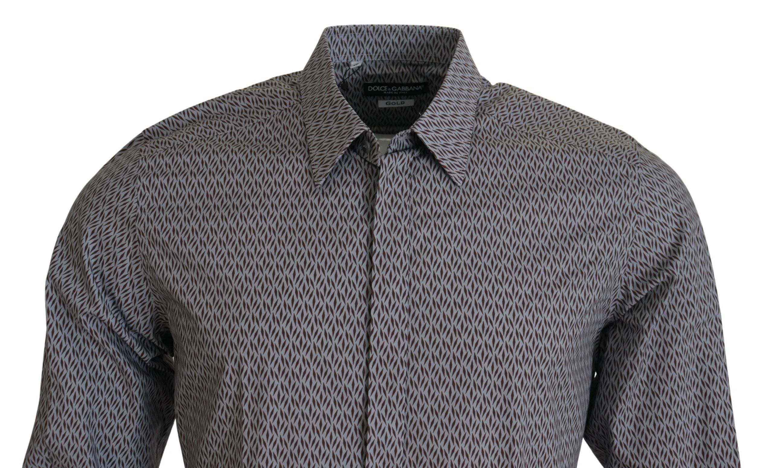 Dolce & Gabbana Gray Brown GOLD Slim Fit Dress Formal Shirt - Shirts
