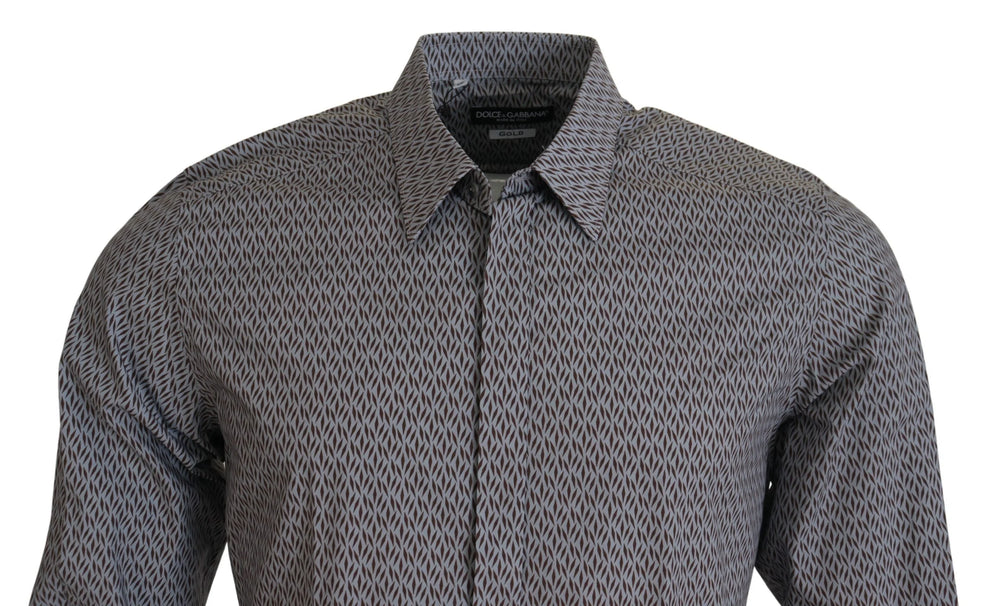 Dolce & Gabbana Gray Brown GOLD Slim Fit Dress Formal Shirt - Shirts