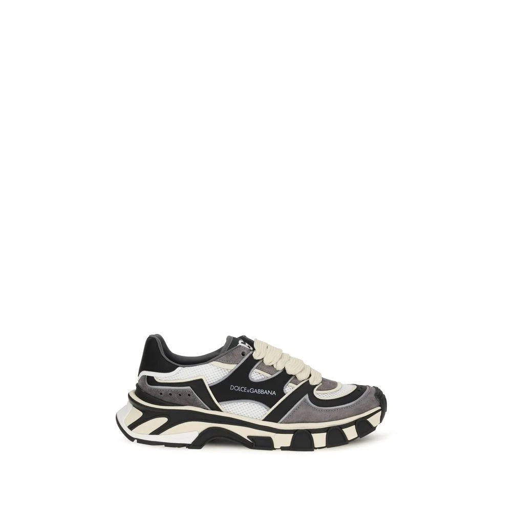 Dolce & Gabbana Gray Calf Leather Bos Taurus Chunky Sneakers