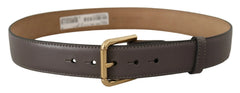 Dolce & Gabbana Gray Calfskin Leather Gold Metal Logo Buckle Belt - 70 cm / 28 Inches - Belts