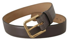 Dolce & Gabbana Gray Calfskin Leather Gold Metal Logo Buckle Belt - 70 cm / 28 Inches - Belts