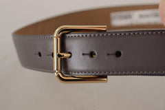 Dolce & Gabbana Gray Calfskin Leather Gold Metal Logo Buckle Belt - 70 cm / 28 Inches