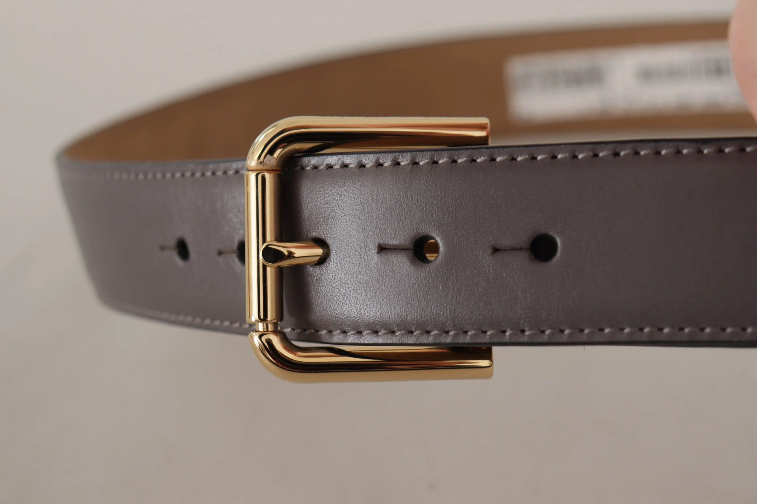 Dolce & Gabbana Gray Calfskin Leather Gold Metal Logo Buckle Belt - 70 cm / 28 Inches - Belts