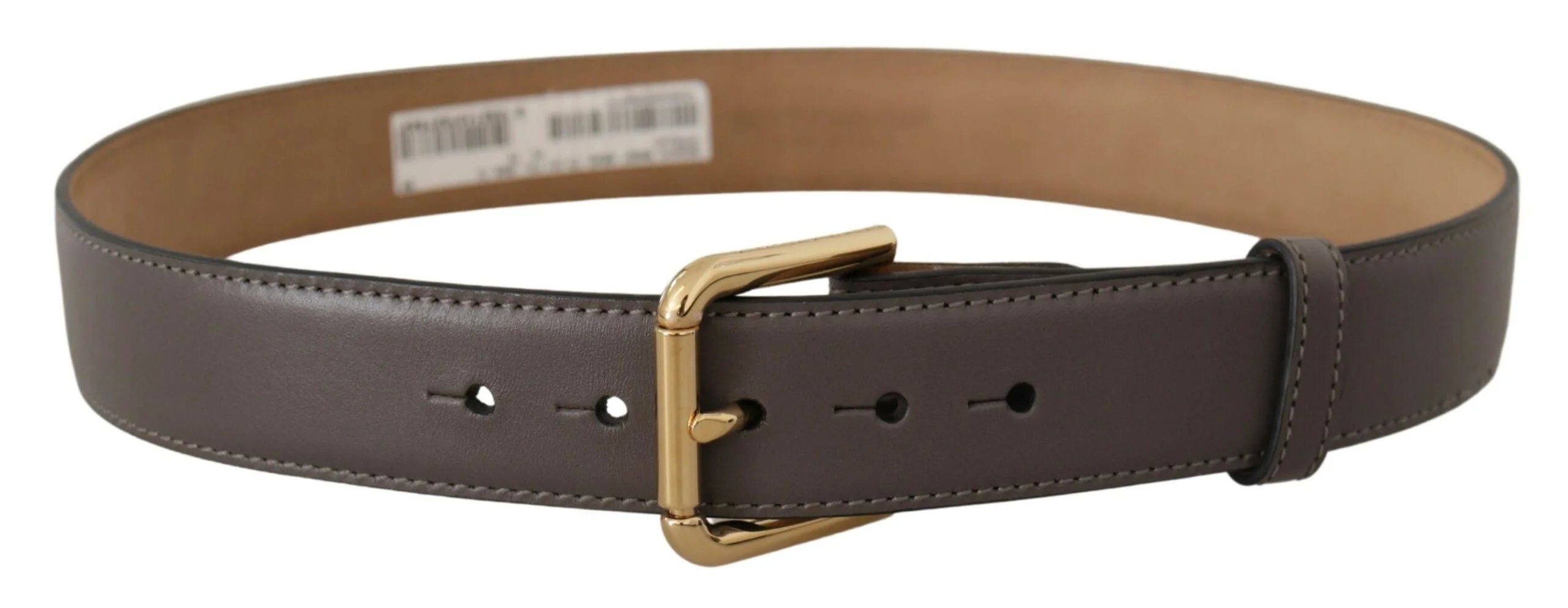 Dolce & Gabbana Gray Calfskin Leather Gold Metal Logo Buckle Belt - 70 cm / 28 Inches