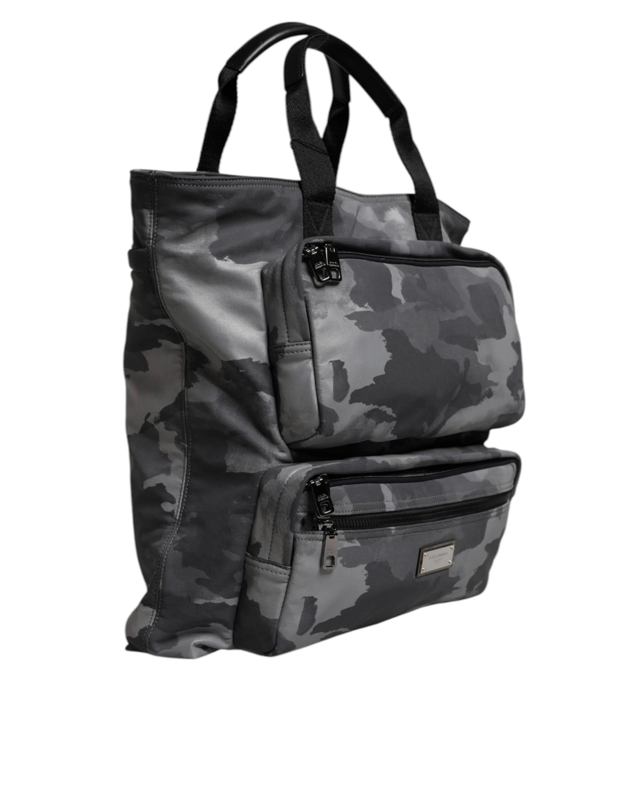 Dolce & Gabbana Gray Camo Cotton Multiple Compartments Tote Bag - Tote Bags
